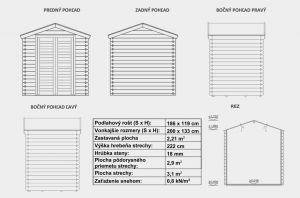 Zahradní chatka BPP 0, síla stěny 18mm. Nářaďový domek, domek na nářadí, dřevěný zahradní domek. Výrobce 3