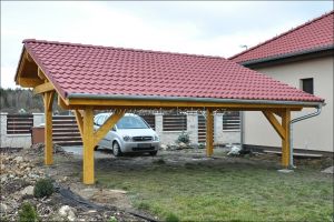 Francouzský přístřešek na 2 auta, masivní dřevěné stání na auto, dřevěný přístřešek na auto, Výrobce 1 Francouzský přístřešek pro 2 auta, masivní dřevěný přístřešek na auta