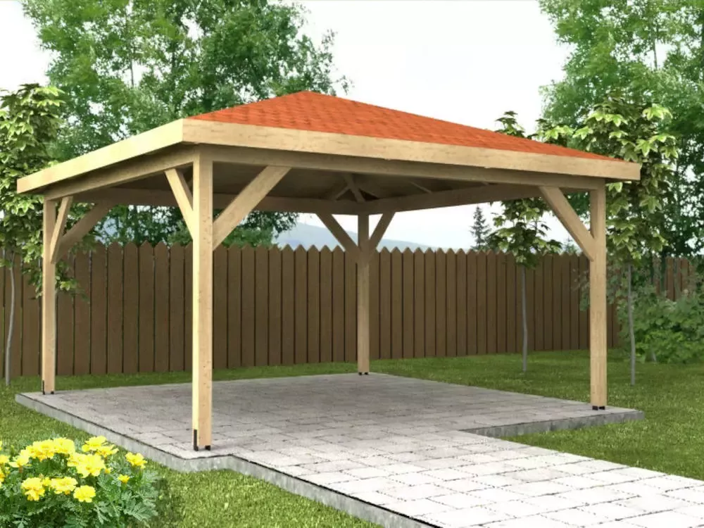 Masivní dřevěný zahradní altán 4 stranný 400x400 cm Výrobce 1