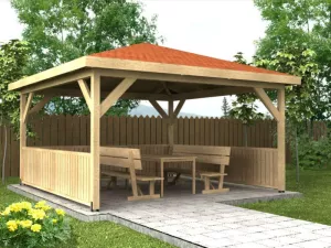 Masivní dřevěný zahradní altán 4 stranný 400x400 cm Výrobce 1