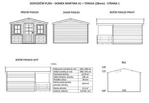 Zahradní domek Martina A1/28 mm s terasou, síla stěny 28 mm. Zahradní chatka s terasou, dřevěná zahradní chata. Výrobce 3