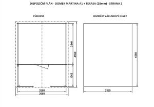 Zahradní domek Martina A1/28 mm s terasou, síla stěny 28 mm. Zahradní chatka s terasou, dřevěná zahradní chata. Výrobce 3