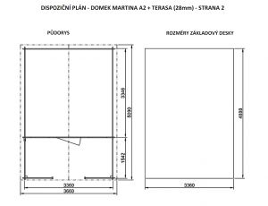 Zahradní domek Martina A2/28 mm s terasou, síla stěny 28 mm. Zahradní chatka s terasou, dřevěná zahradní chata. Výrobce 3